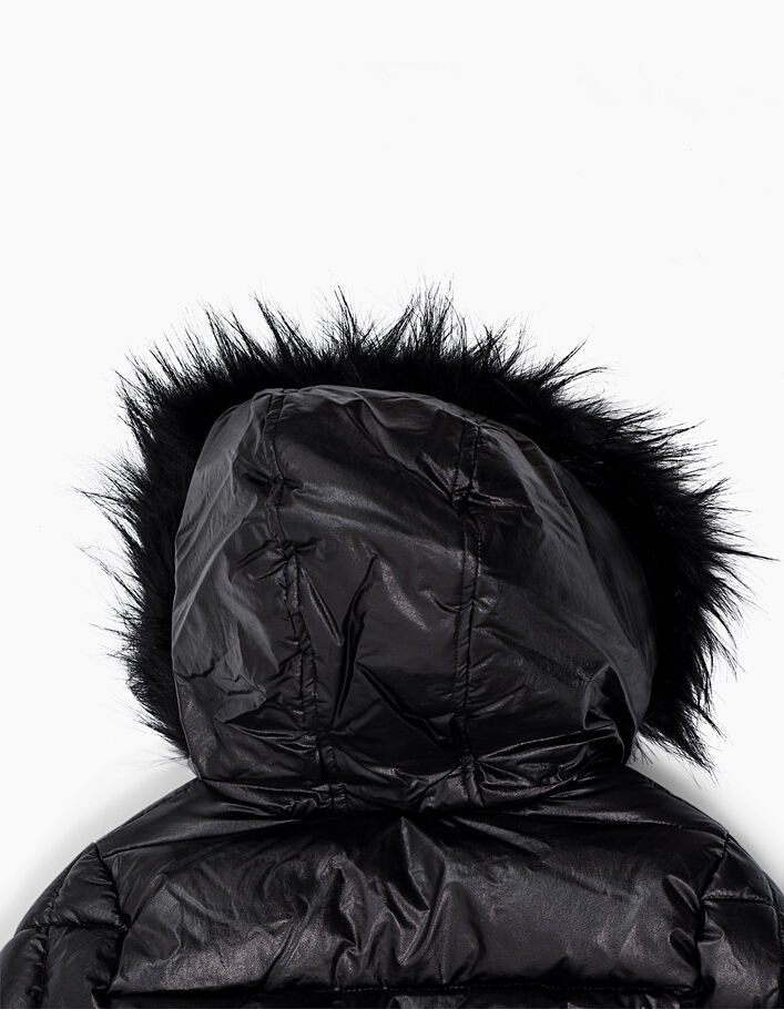 Zwarte gecoate gewatteerde jas met capuchon voor meisjes  - IKKS