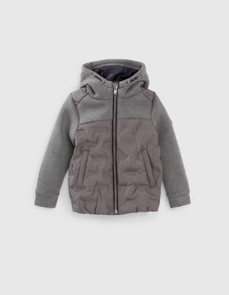Doudoune sport gris bi-matière avec capuche garçon-1