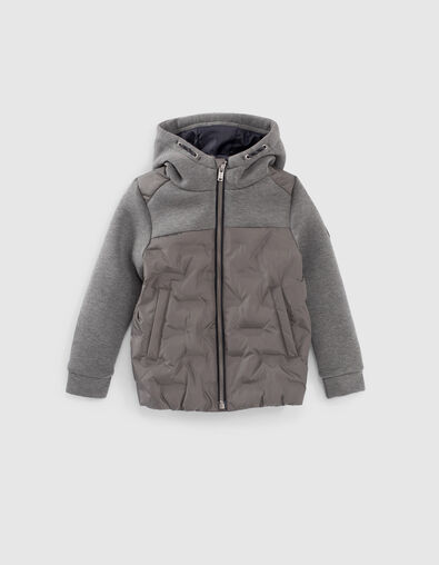 Boys’ medium grey mixed fabric hooded sport padded jacket - IKKS