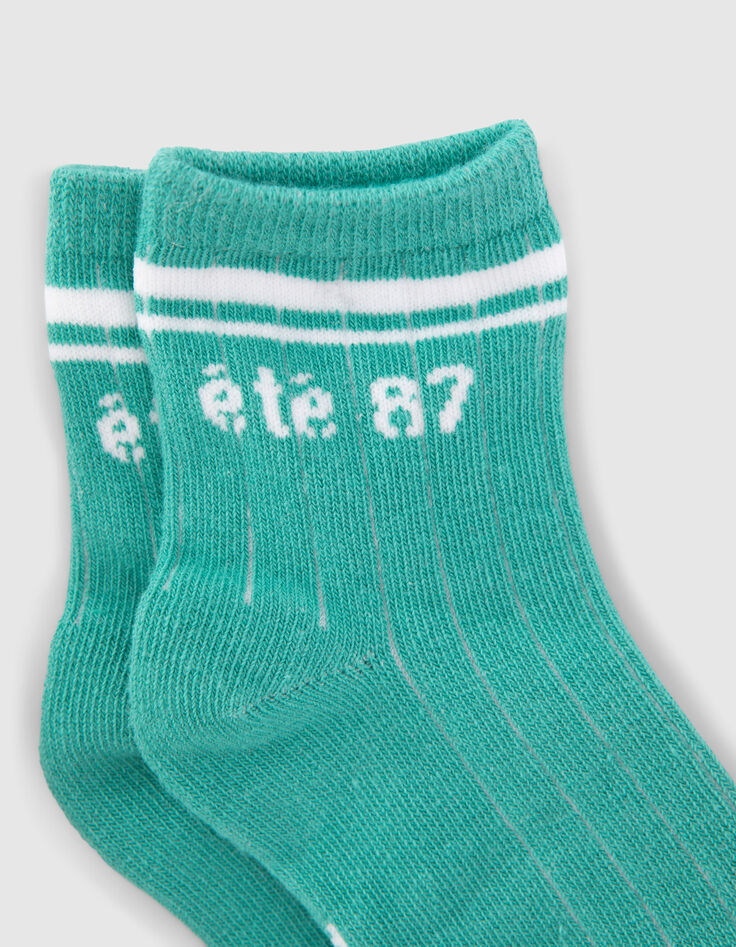 Chaussettes vertes et écrues à doupions bébé garçon-4