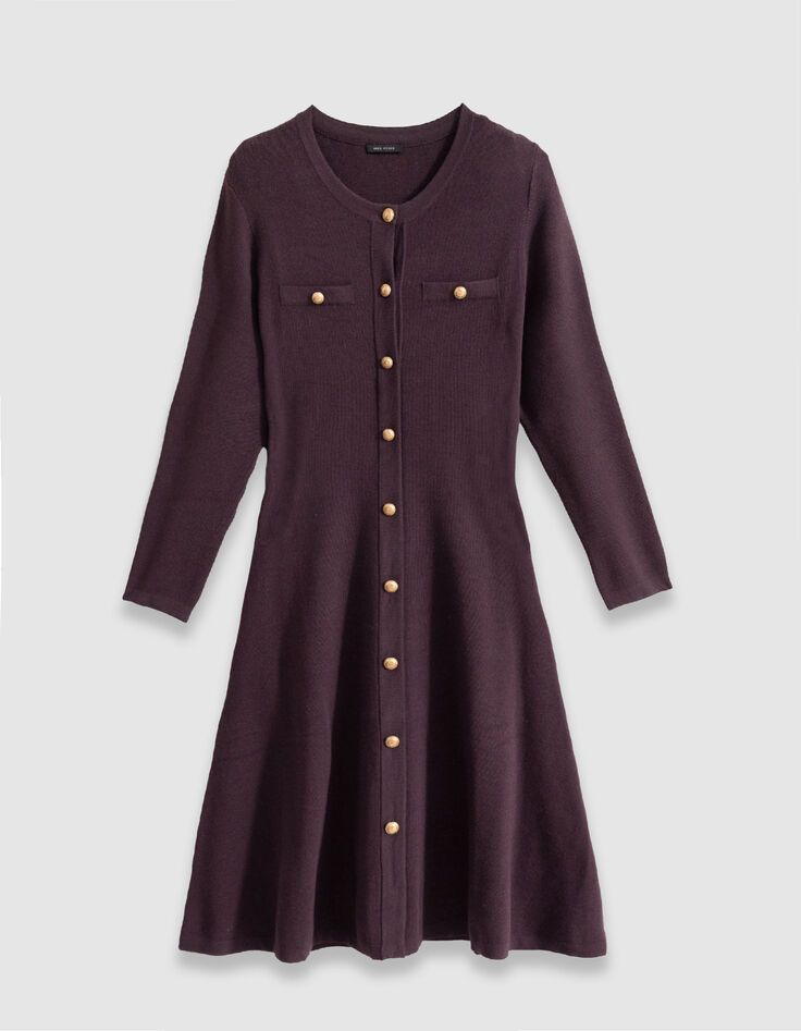 Robe bordeaux tricot boutonn&eacute;e Femme-6