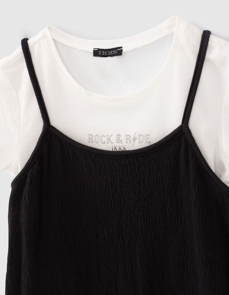 Schwarzes 2-in-1-M&auml;dchenkleid mit wei&szlig;em T-Shirt-5