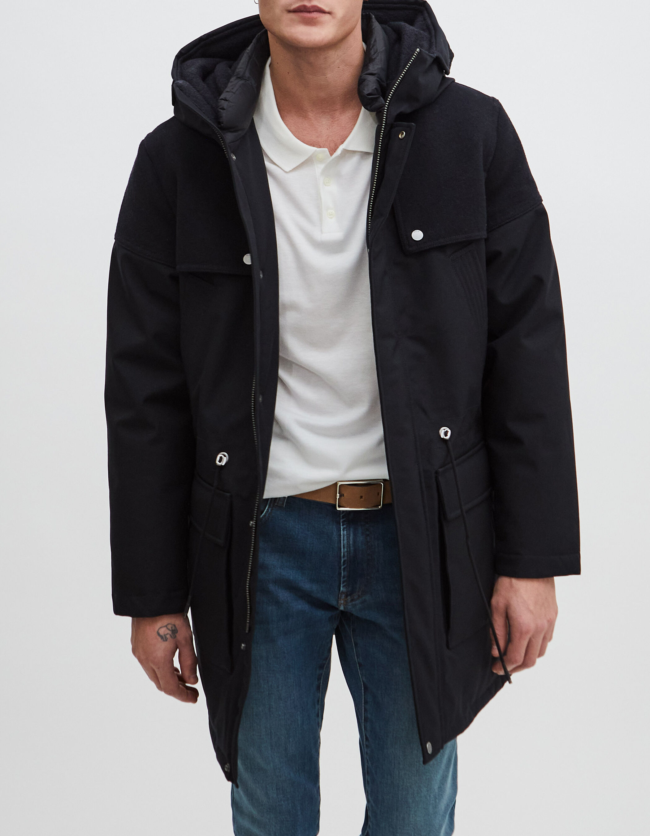 Parka azul marino con juego de materiales Hombre IKKS
