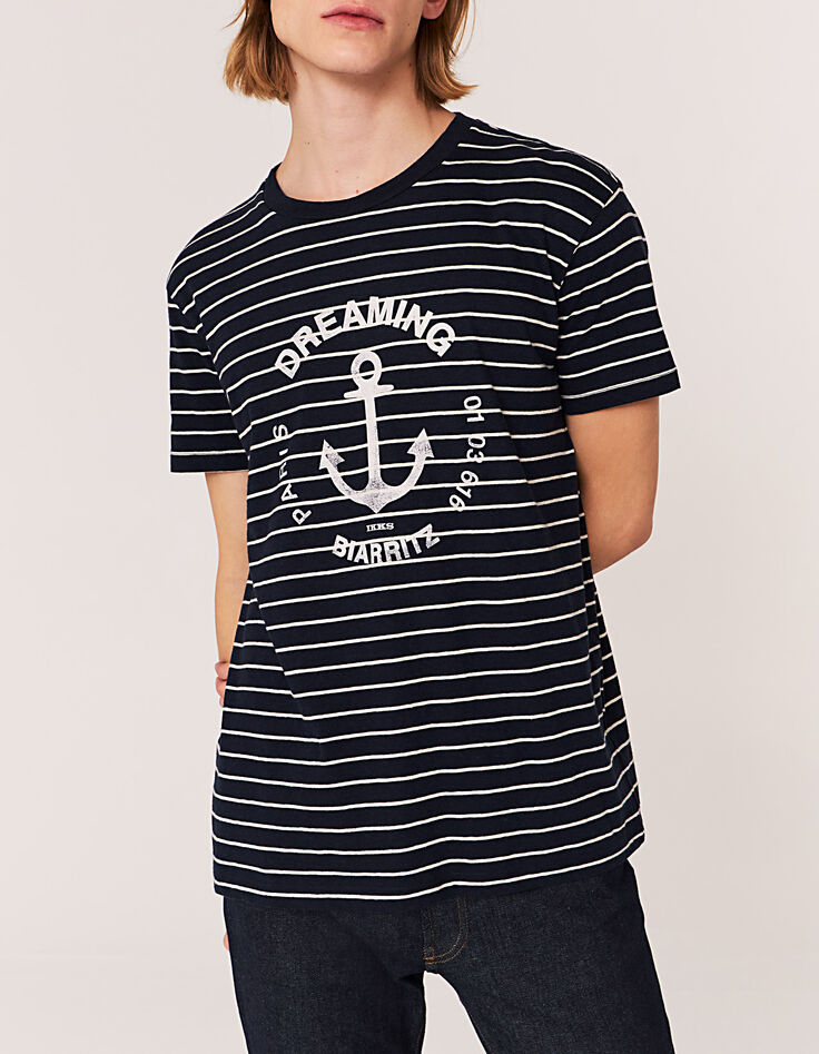 Marine T-shirt wit strepen met anker gemengd linnen Heren-2