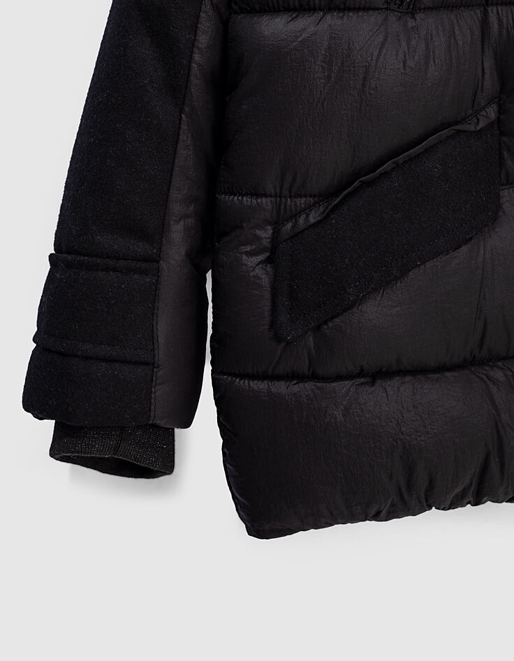 Parka noire bi mati&egrave;re &agrave; capuche fille-5