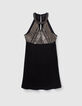 Vestido largo negro plastrón bordado cuentas metal mujer-8