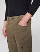 Pantalón cargo CROPPED caqui lino bajo elásticos Hombre-4