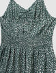 Robe longue fines bretelles verte imprimé léopard fille-9