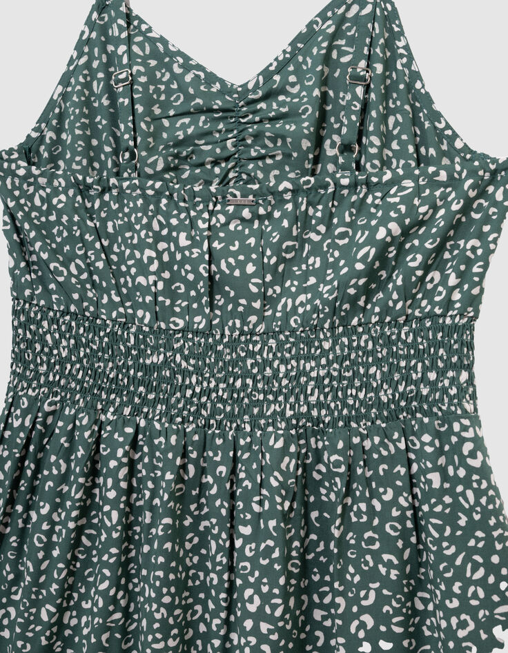 Robe longue fines bretelles verte imprimé léopard fille-9