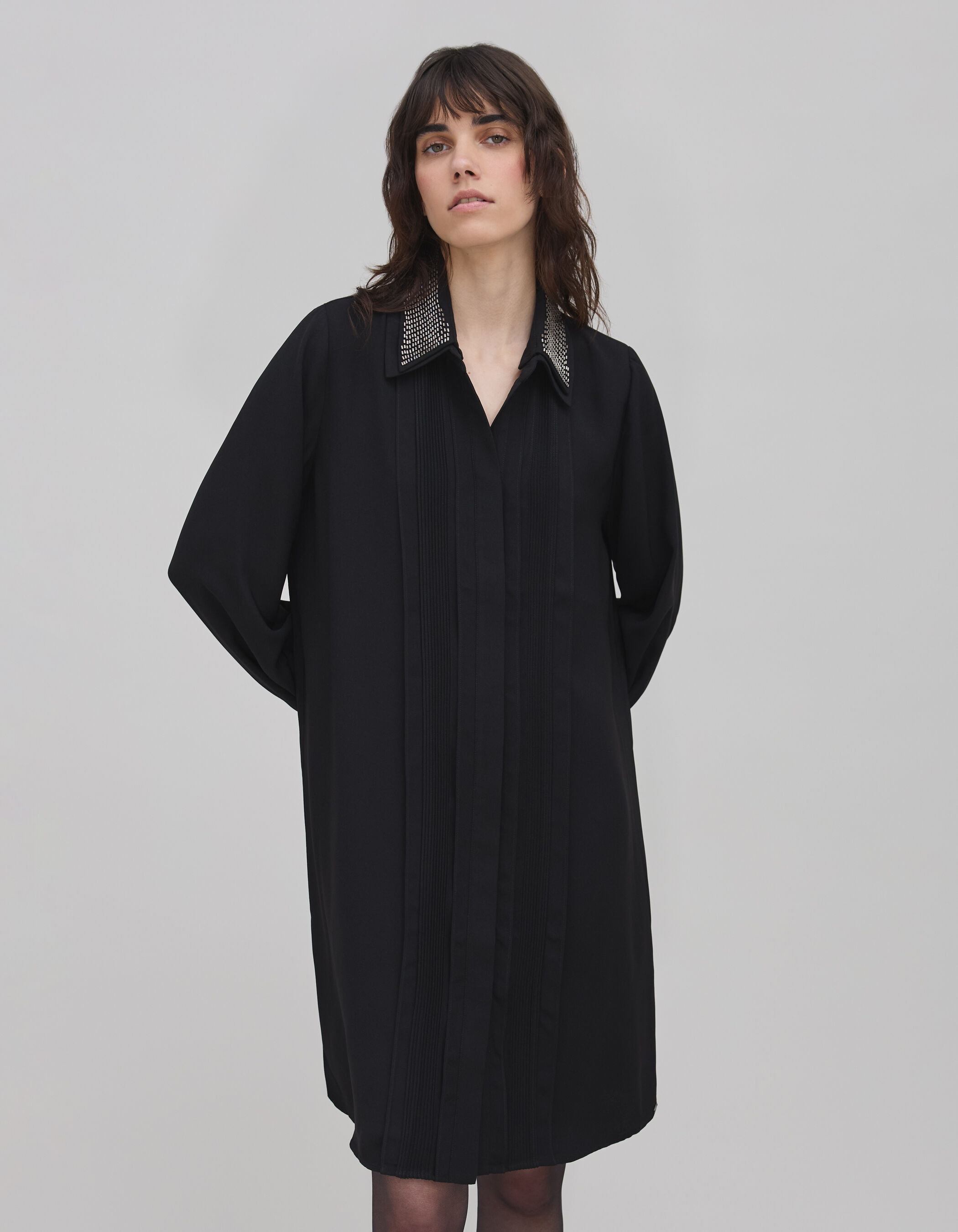 Robe chemise voile col bijou amovible Femme IKKS