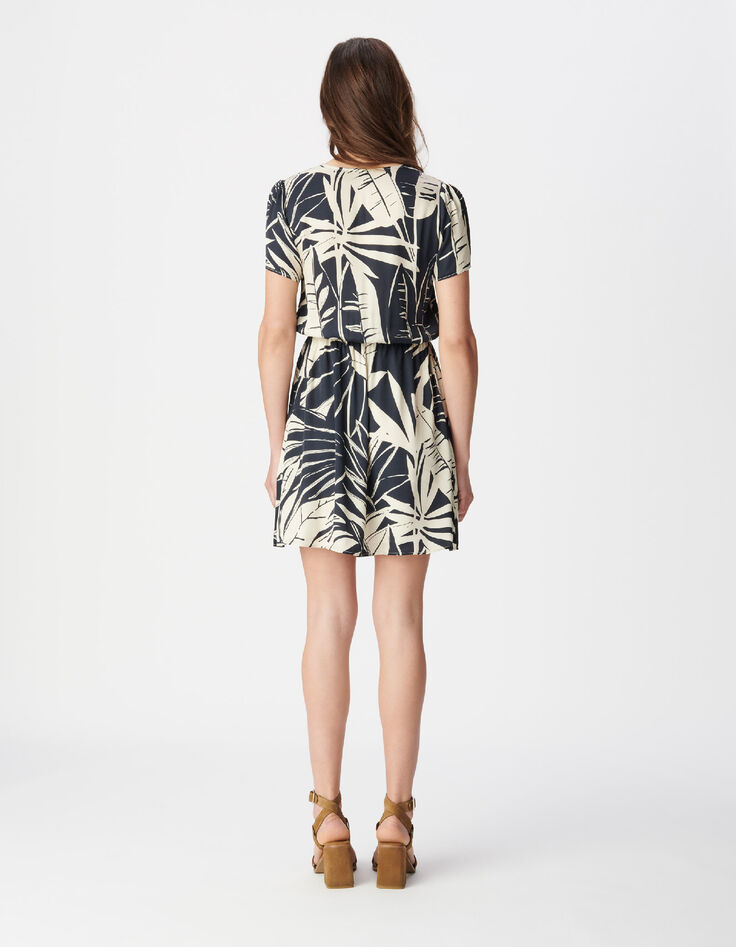 Robe marine imprim&eacute; maxi feuilles Femme-2