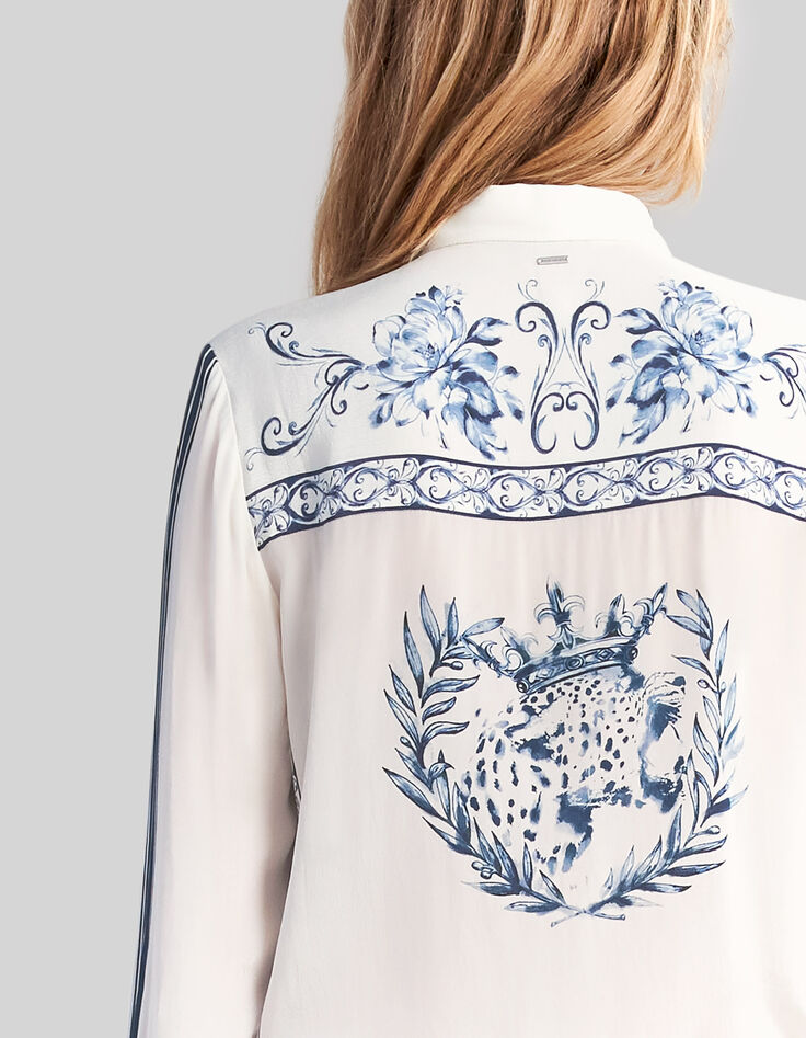 Women&rsquo;s ecru shirt with floral skull print-7