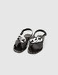 Sandales plates cuir noir décor maxi chaîne métal Femme-1