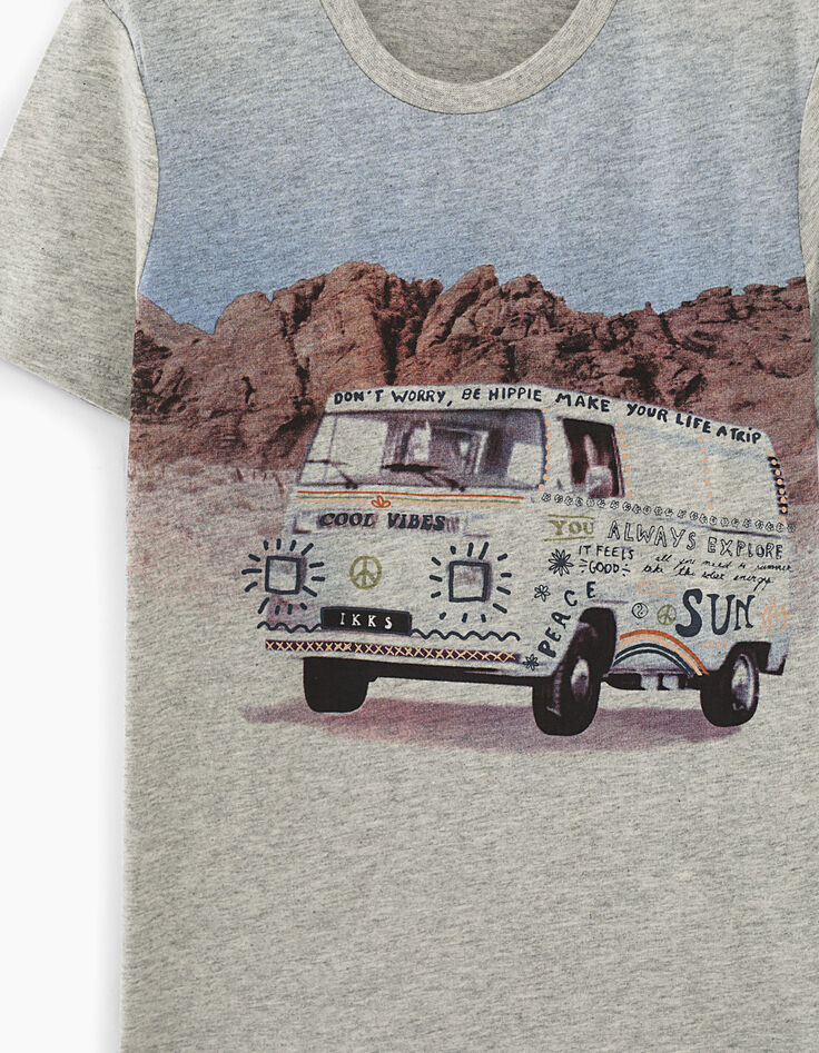 Tee-shirt gris chiné visuel van hippie garçon -2