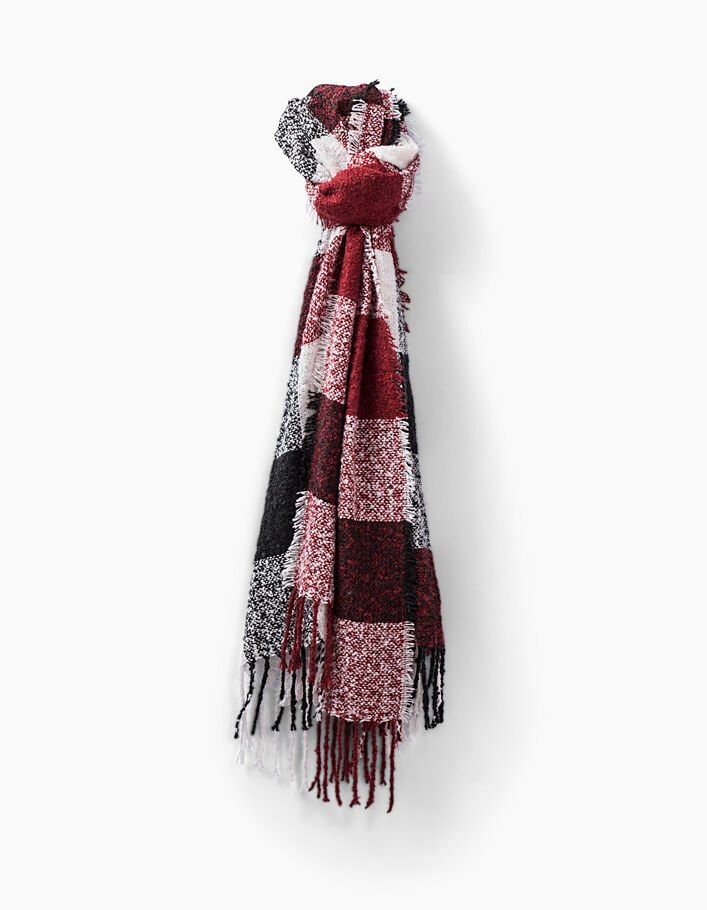 Girls’ dark red, white and grey check scarf - IKKS