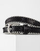 Ceinture en cuir noir bordures perles femme-2