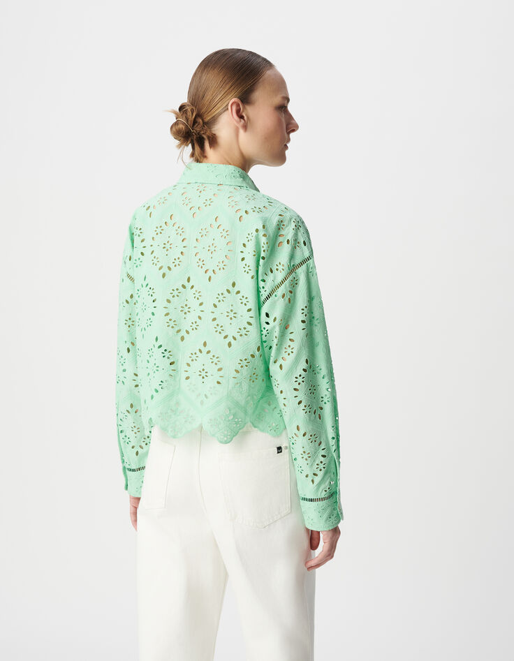 Camisa verde algodón bordado inglés-3 Camisa verde algodón bordado inglés-3
