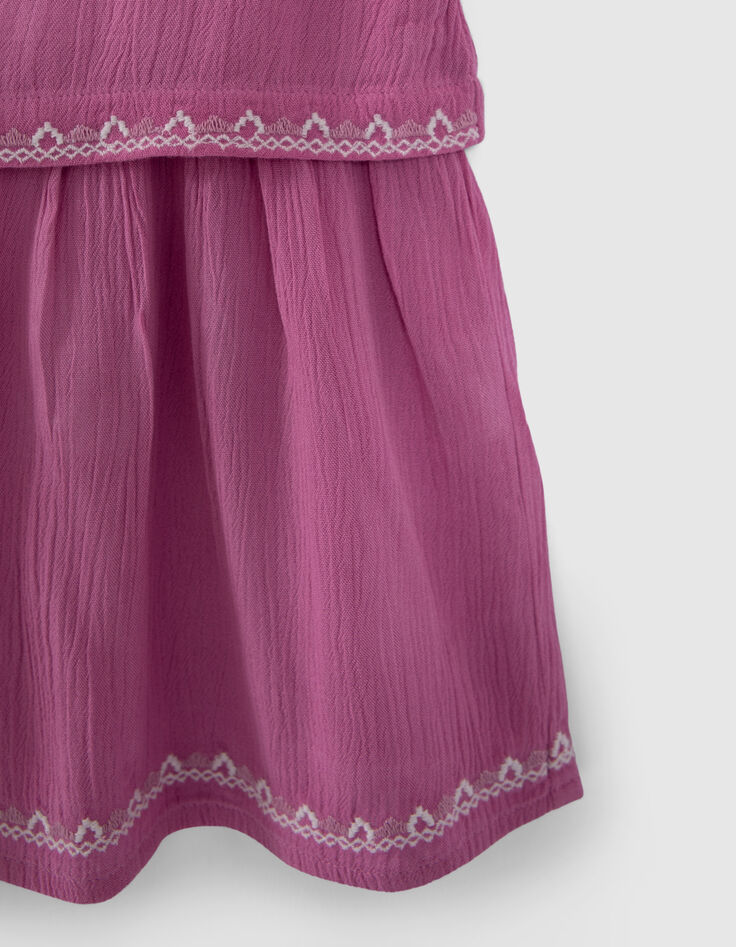 Malvenfarbenes Chiffonkleid mit Stickerei für Babymädchen-6