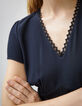 Robe longue en viscose bleu marine dentelle femme-4