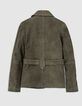 Veste saharienne kaki en cuir velours ceintur&eacute;e Femme-2