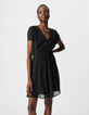 Robe noire détail plissé taille Femme-2