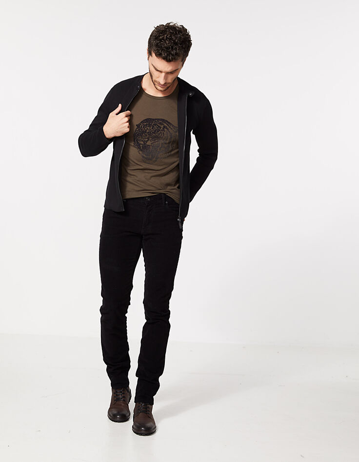 Men’s khaki velvet flocking tiger head T-shirt-5