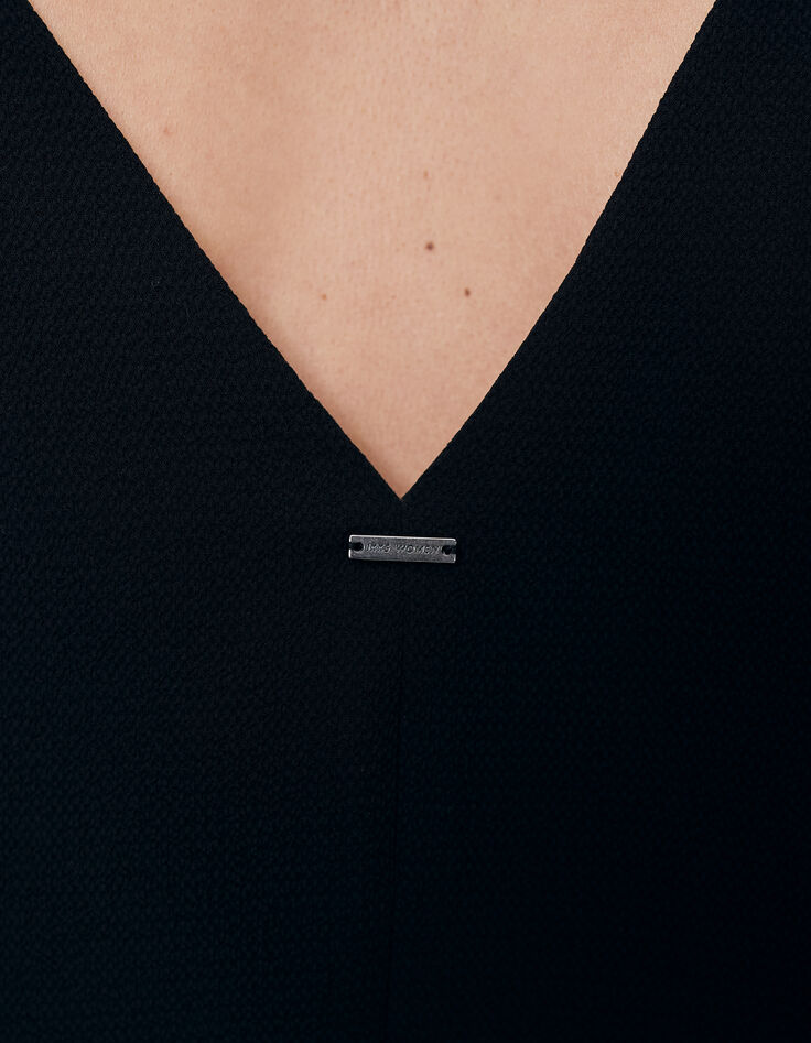 Vestido corto negro cuello V delante y detrás mujer-6