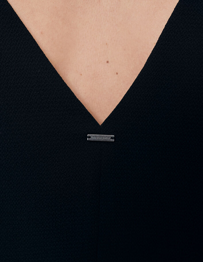 Women’s black short dress with V neckline front and back - IKKS