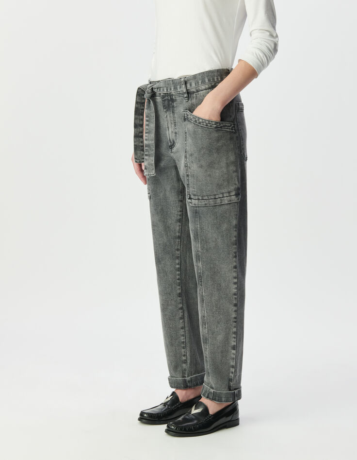 Jean battle gris ceinturé 7/8e Sélène Femme-4