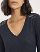 Women’s navy studded lurex and jersey T-shirt-4