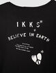 Girls’ black button-neck T-shirt + white lettering on back-5