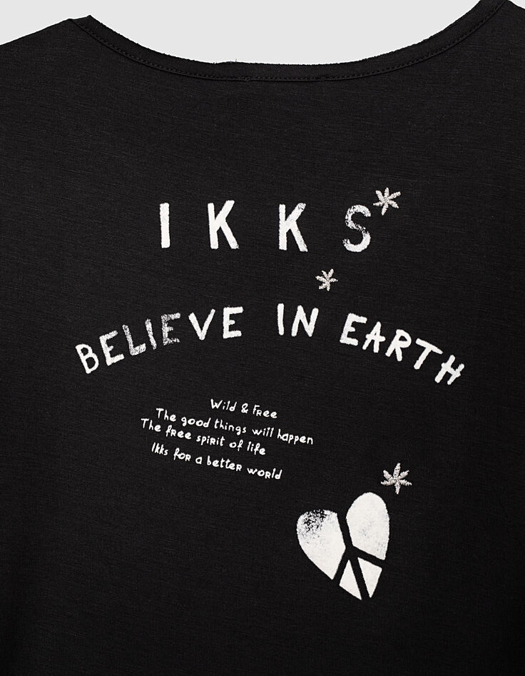 Girls’ black button-neck T-shirt + white lettering on back-5