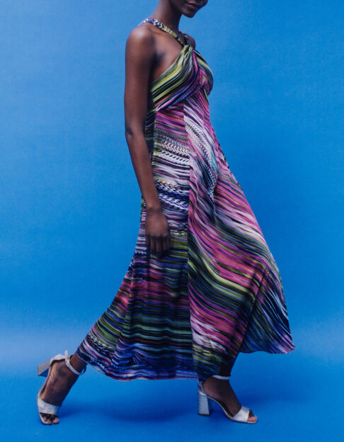 Robe longue imprim&eacute;e &agrave; encolure nou&eacute;e femme