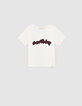 Ecru cropped T-shirt met geborduurde tekst meisjes-1