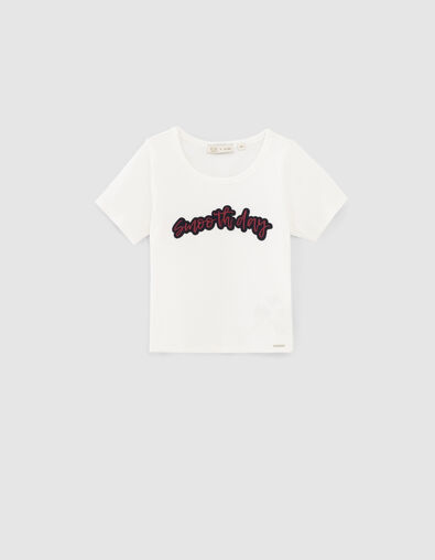 Ecru cropped T-shirt met geborduurde tekst meisjes - IKKS
