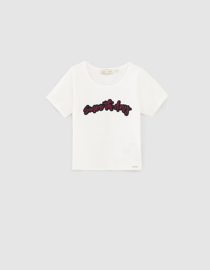 Girls’ ecru embroidered slogan cropped T-shirt - IKKS