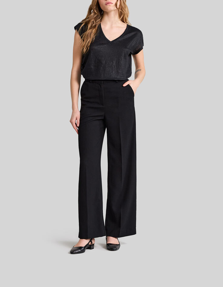 Schwarzes Damen-T-Shirt aus irisierendem Leinen-1