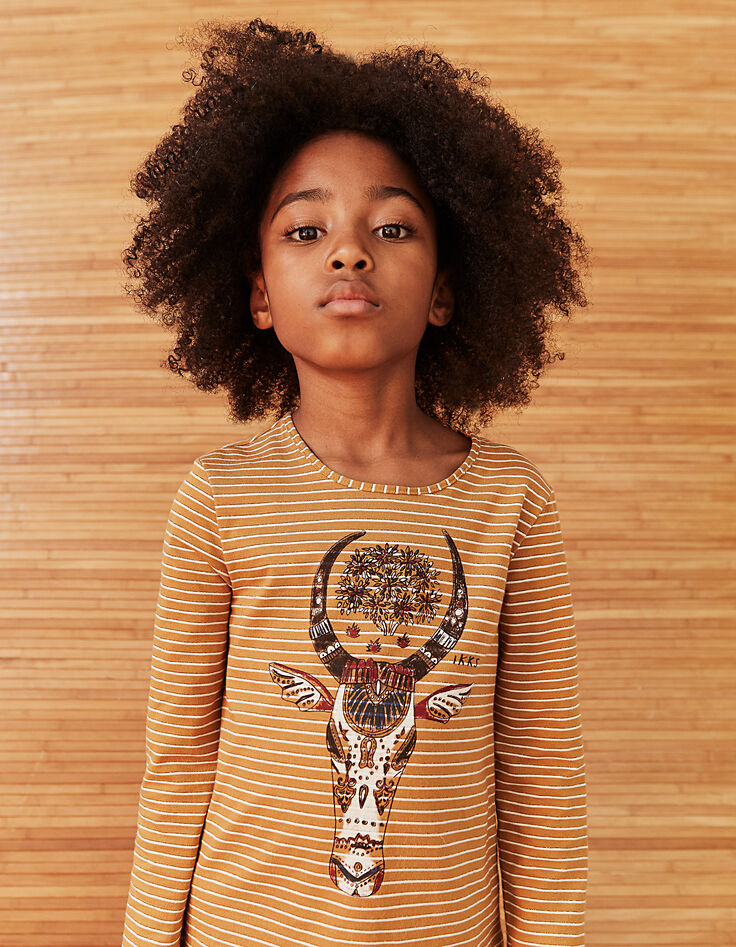 Girls’ caramel sacred cow’s head striped T-shirt-2 Girls’ caramel sacred cow’s head striped T-shirt-2