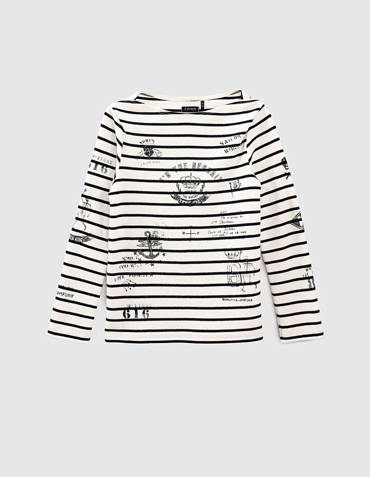 Camiseta marinera cruda y navy con visuales tattoos niña-2