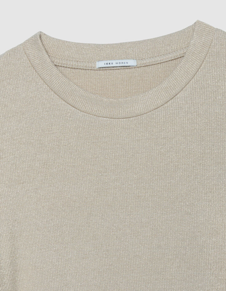 Mujer Cuello redondo con lentejuelas doradas y mangas fruncidas-5