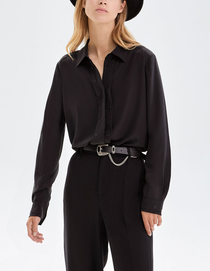 Pure Edition-Women’s black silk shirt with eyelets-1