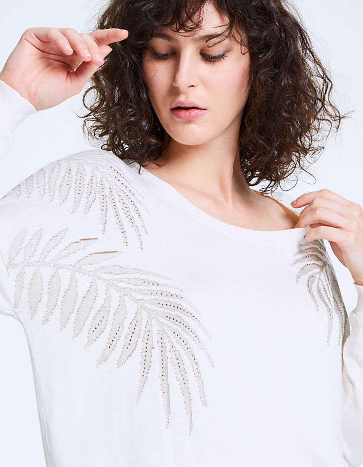 Pull maille tricot apport soie palmiers femme-1