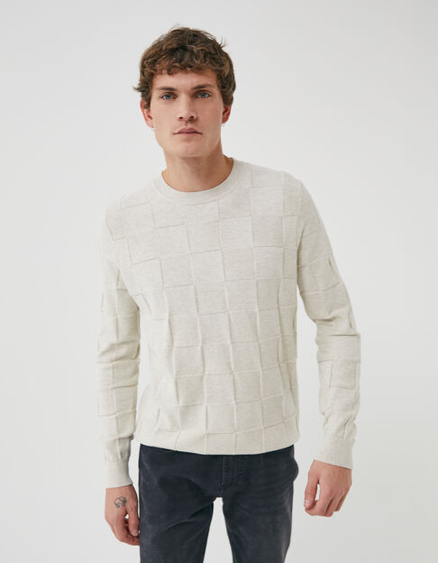 Men’s chalk sweater, decorative checkerboard stitch knit