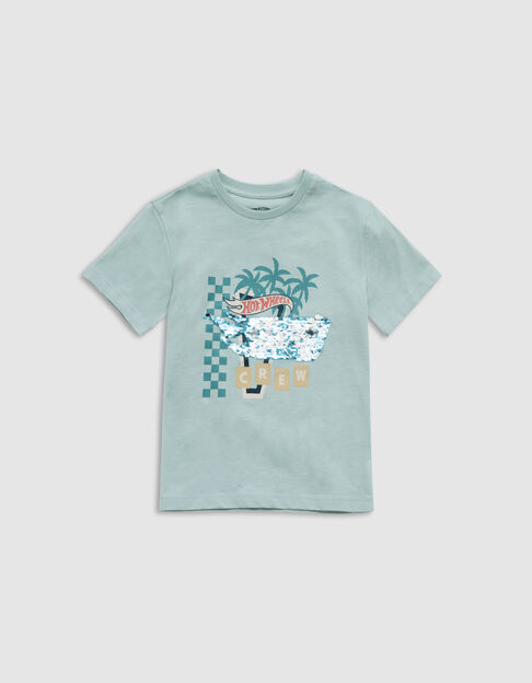 HOT WHEELS x IKKS boy's organic green sequin t-shirt - IKKS