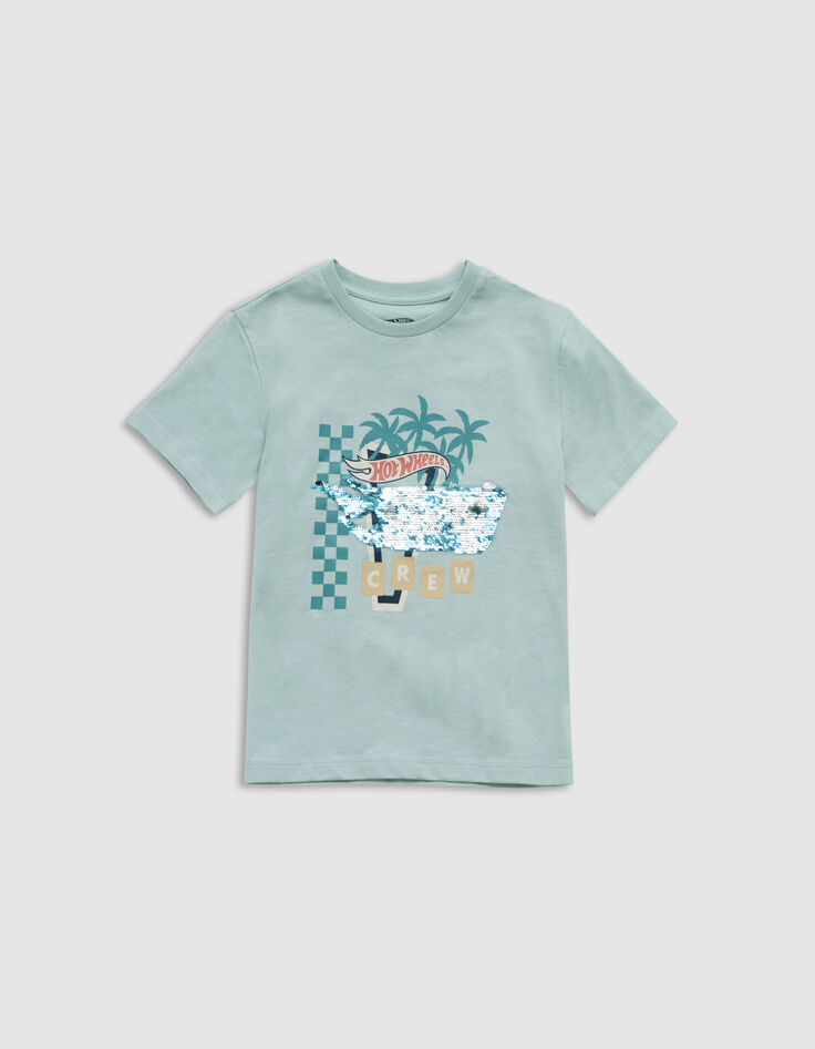 T-shirt vert bio sequins HOT WHEELS x IKKS garçon-1