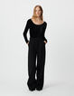 Women’s black pleated velvet knit bodysuit-1 Women’s black pleated velvet knit bodysuit-1