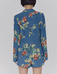 Smaragdgr&uuml;ner Damenchiffonblazer mit Blumenstrau&szlig;-Print-2