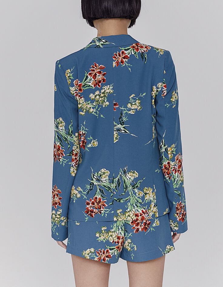 Smaragdgr&uuml;ner Damenchiffonblazer mit Blumenstrau&szlig;-Print-2