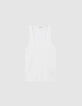Women's white rib-knit tank top with herringbone embroidery on the back-4
