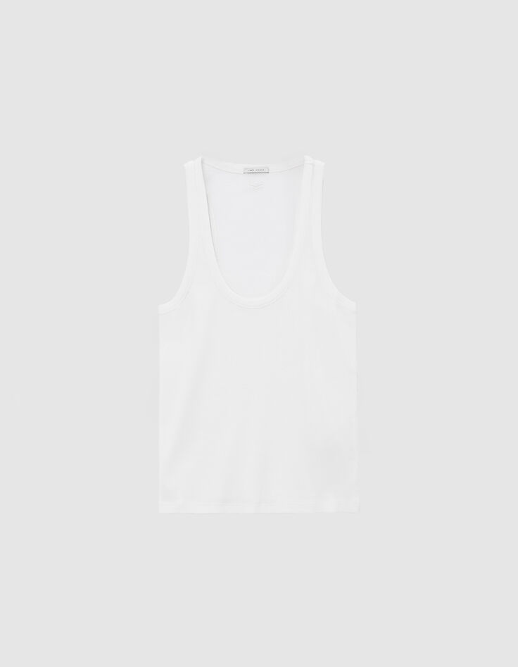 Women's white rib-knit tank top with herringbone embroidery on the back-4